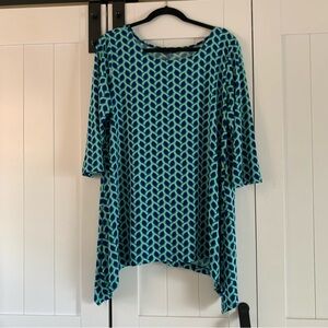 LBisse Lane Bryant 1X Blue Green Geometric Tunic Top
